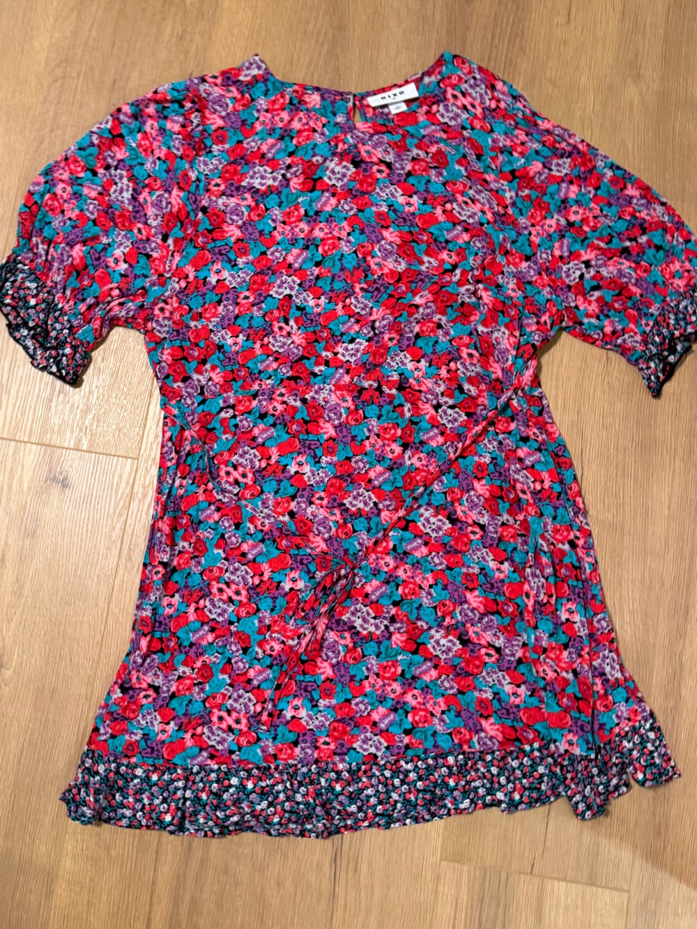 RIXO Red Teal Purple Floral Short Sleeve Tunic